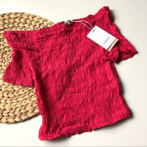 FRNCH Hot Pink Shirred Crop Top Small NWT Short